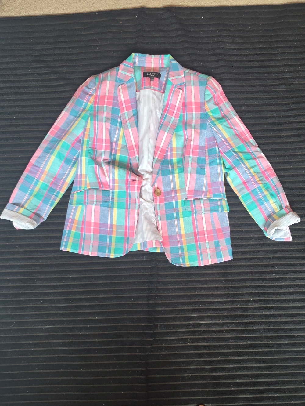 Talbots Pastel Plaid Single-Button Blazer in Pink, Aqua, Yellow